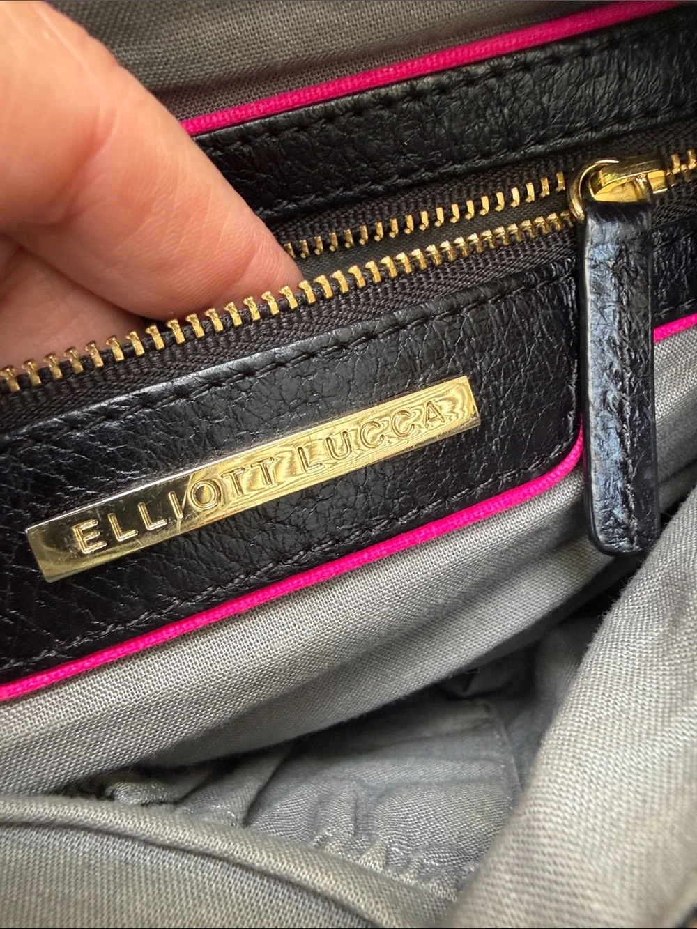 Vintage Elliott Lucca Black Woven Leather Crossbody Bag with Gold Accent
